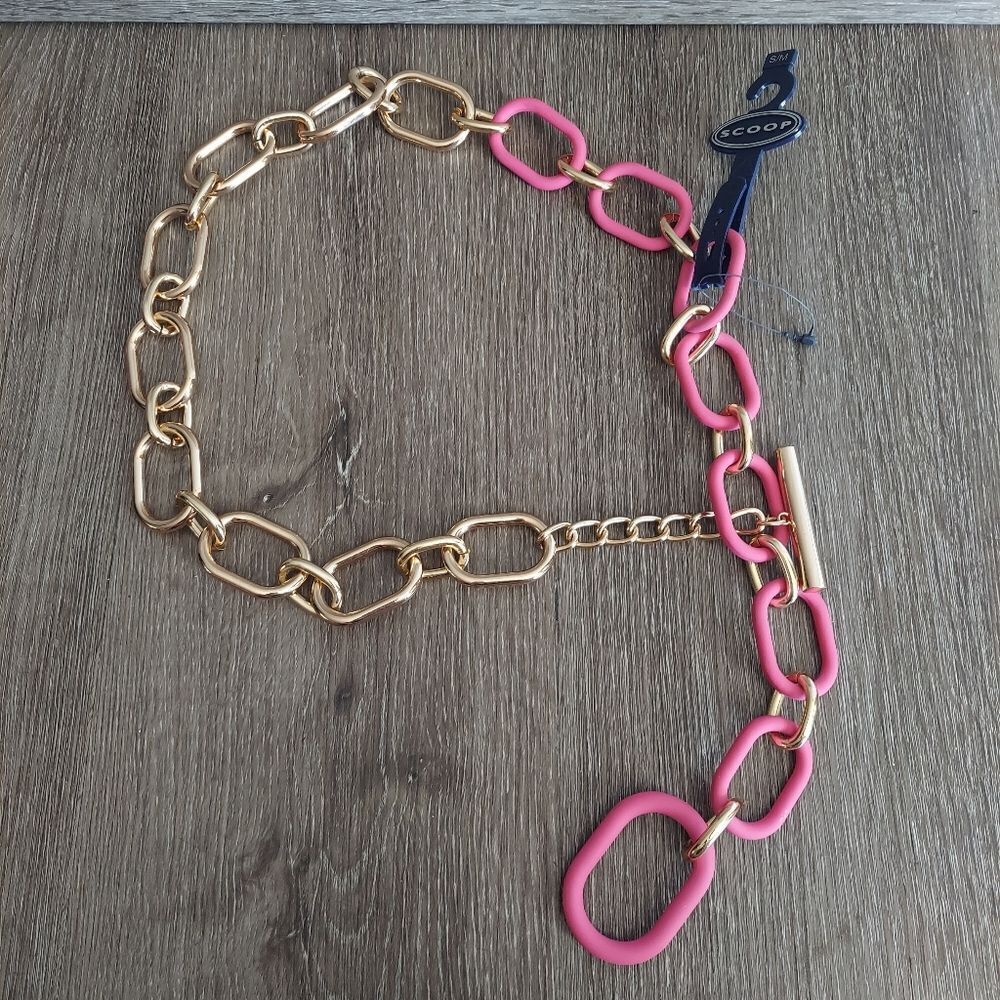 Scoop Women’s Chain Belt, Pink and Gold Chain-Link Belt, Toggled S/M